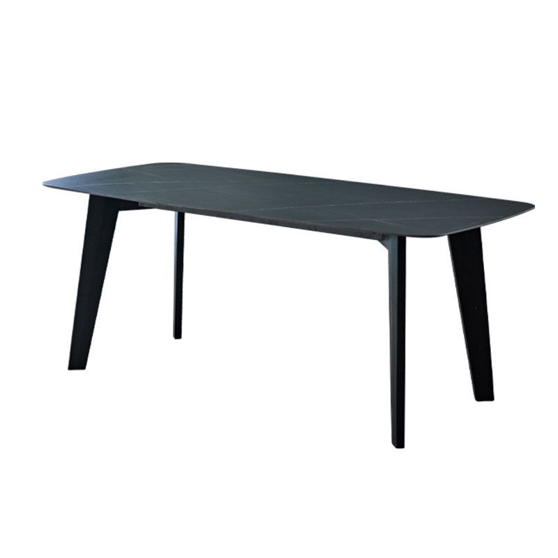 Stone Top Dining Table Contemporary Rectangle Table with 4 Legs in Black