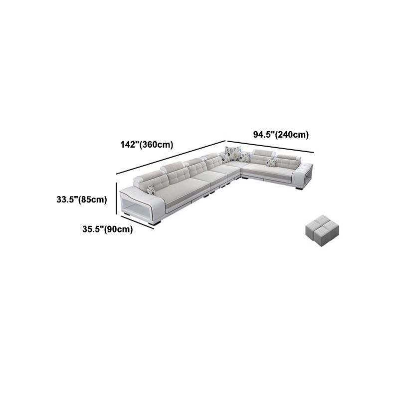 Modern Style Sectional Tufted Back Ramp Armrest White Storage Rack Sofa