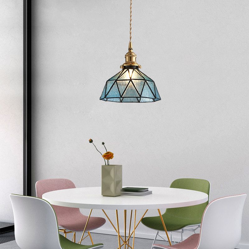 Vintage Glass Pendant Light 1-Light Geometric Ceiling Light Fixture for Hallway