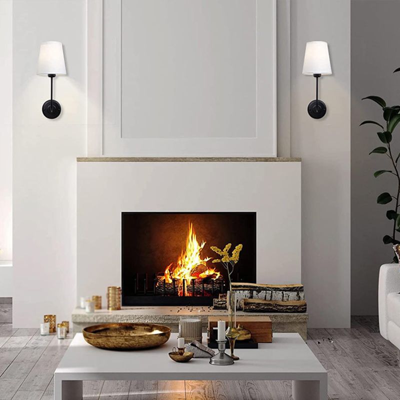 Modern Brass/Black Bathroom Vanity Light Metal Bath Bar with Fabric Shade