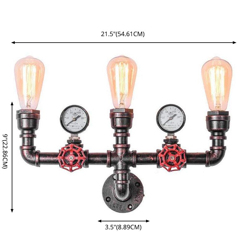 Pipe and Pressure Gauge Wall Light Fixture Industrial Weathered Copper Metal Wall Sconce for Restaurant
