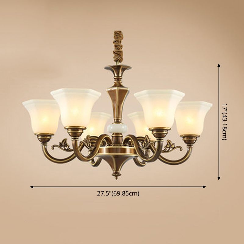 Bell-Shaped Shade Chandelier Light Fixture Traditional White Glass Pendant Lighting for Restaurant