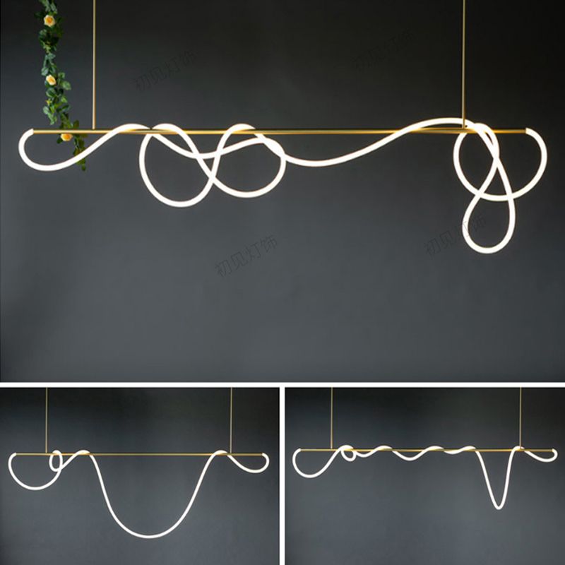 Nordic Modern Island Lighting Linear Gold 1-Light Pendant Lights for Living Room