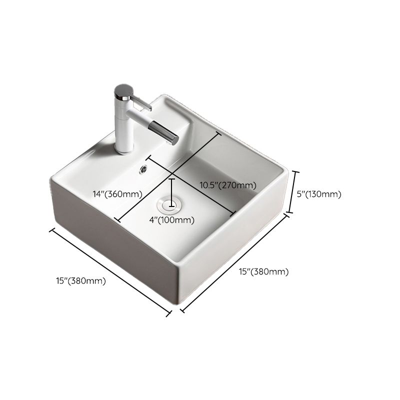 Modern Bathroom Sink Porcelain Rectangular with Drain Assembly Vessel Lavatory Sink