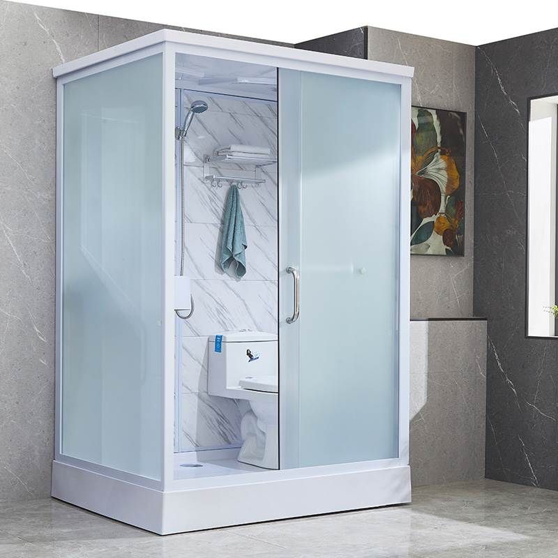 Framed White Shower Stall Square Frosted Corner Shower Kit with Base Included