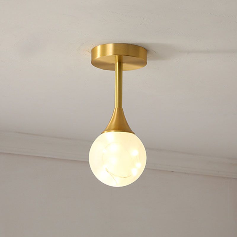 Simple LED Pendant Chandelier Brass Sphere Starry Hanging Lighting with Glass Shade