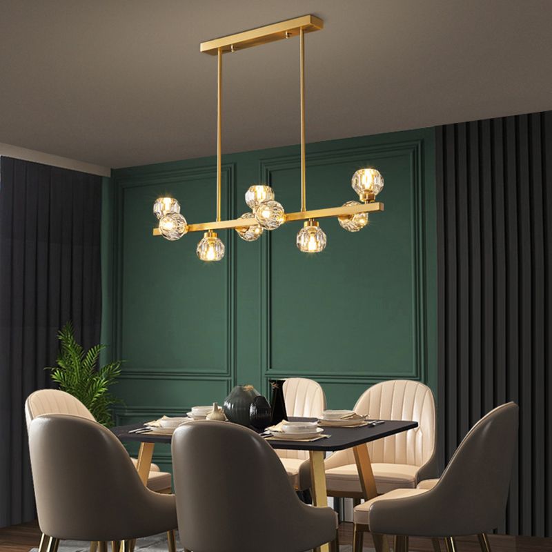Contemporary Gold Hanging Light Crystal Island Light Fixture with Shade for Dining Table