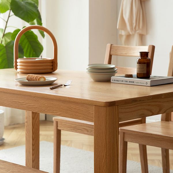 Table à manger en bois massif en chêne rectangle avec 4 jambes pour restaurant