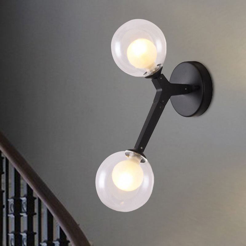 Black/Gold Bubble Wall Sconce Lamp Nordic 2 Lights Clear Glass Wall Sconce Lighting for Bedroom