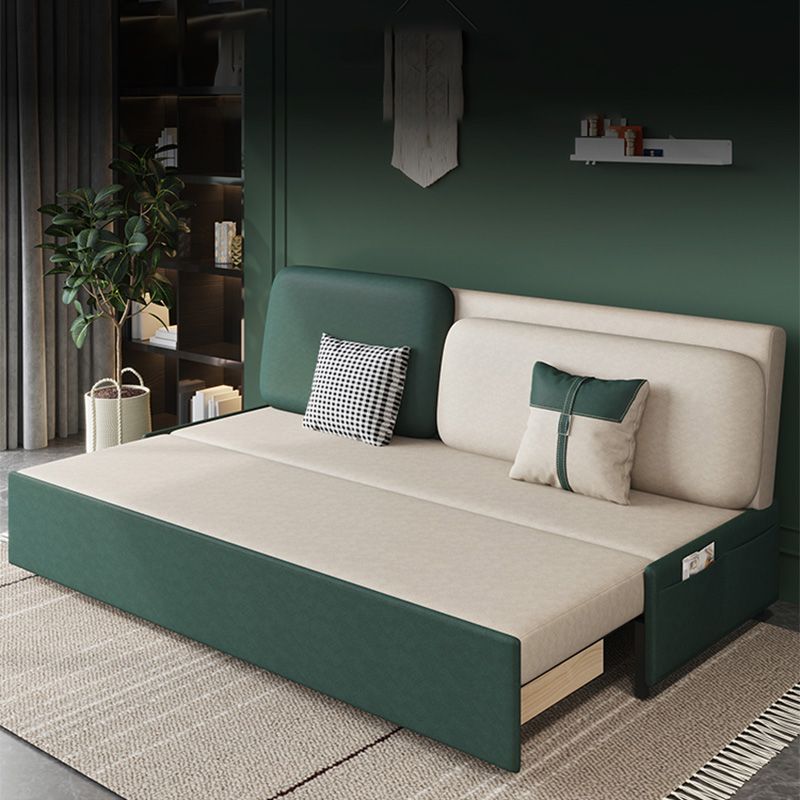 Contemporary Armless Cotton Blend Sofa Bed in Green with 2 Pillows