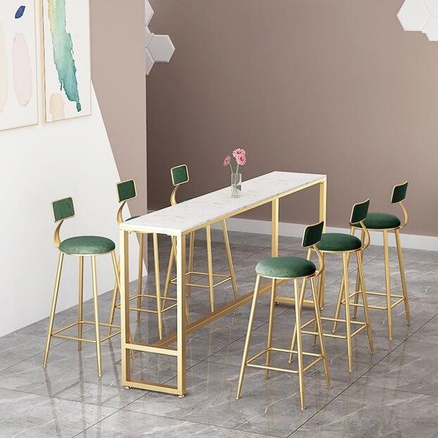 Glam 1/4/7 Pieces Bar Table Set Rectangle Stone Counter Table with High Stools for  Cafe