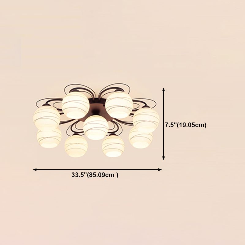Black Shaded Semi Flush Mount Light Simple-Style Glass Living Room Ceiling Light