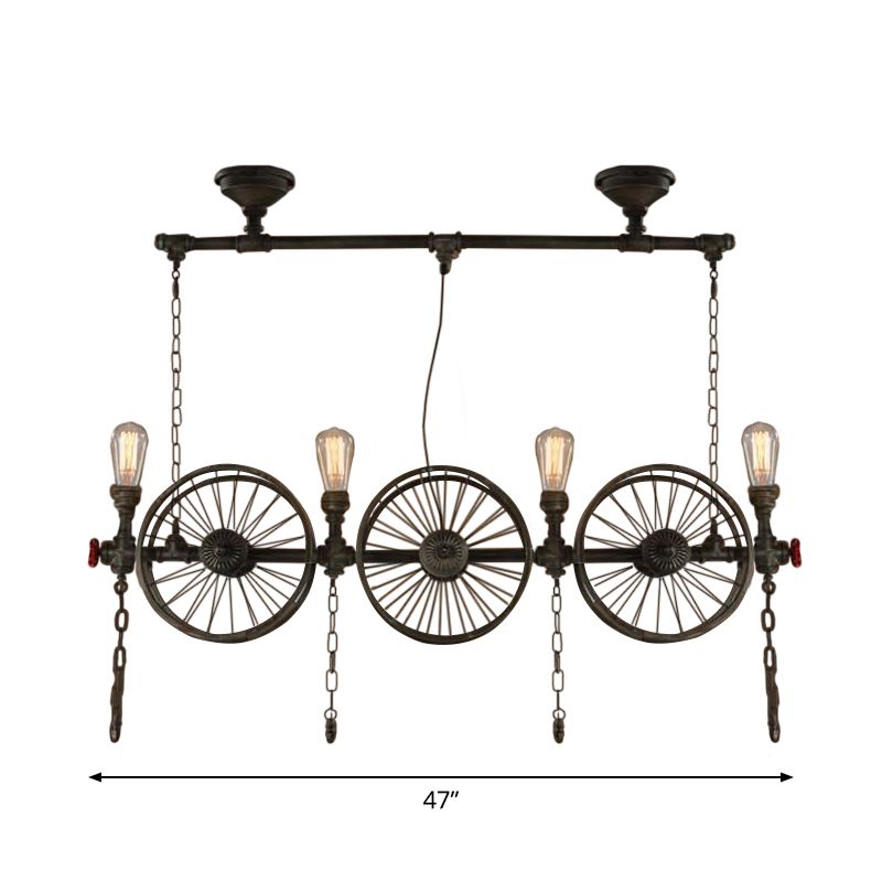 Wheel Piping Living Room Island Light Industrial Iron 2/3/4 Heads Black Hanging Light Fixture