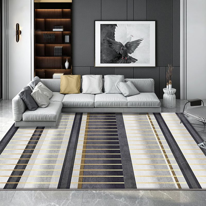Black Modern Rug Polyester Striped Pattern Rug Pet Friendly Washable Non-Slip Area Rug for Living Room