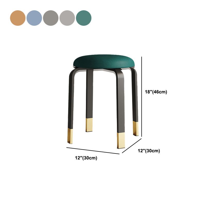 Modern Ottoman Fabric Upholstered Solid Color Metal Frame Round Ottoman