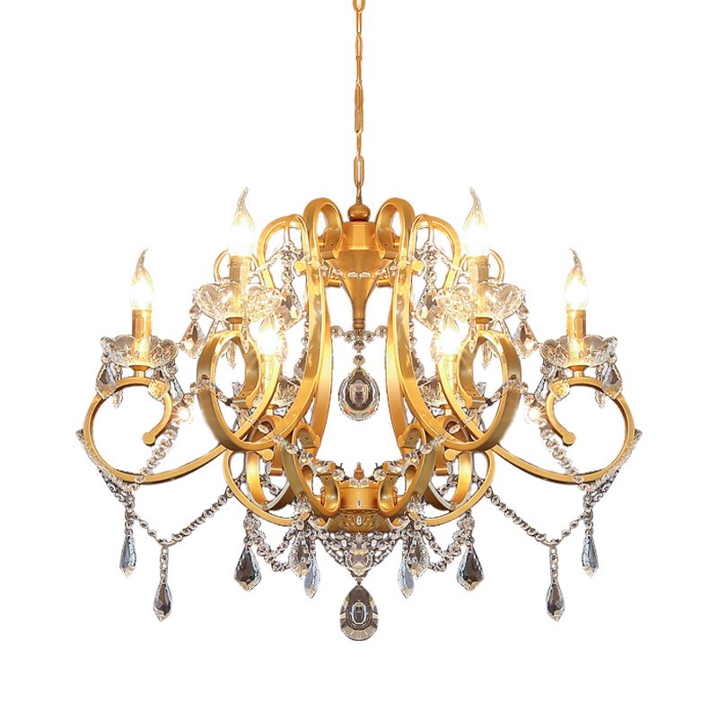 Candle Dining Room Pendant Ceiling Light Crystal Drop 6 Heads Postmodern Chandelier Lamp in Brass