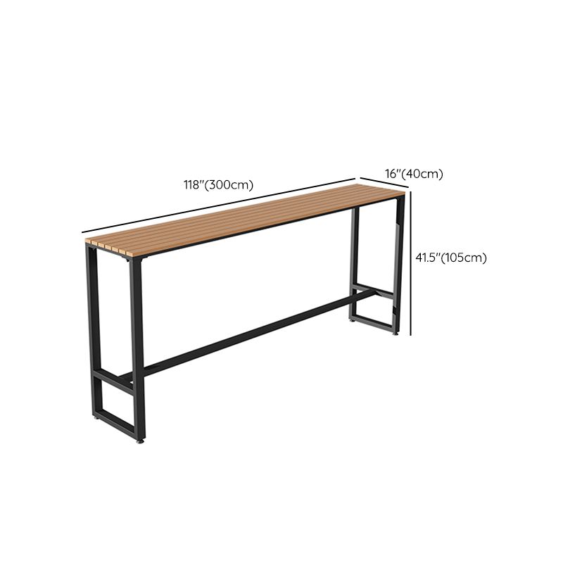 Faux Wood Top Industrial Bar Table Metal Water Resistant Patio Table