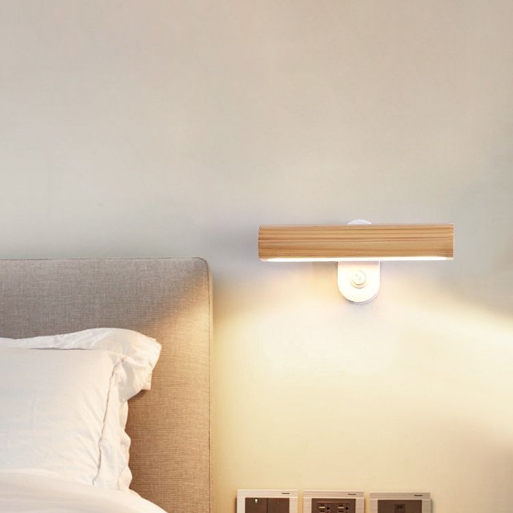 1-Licht zylindrische Wandleuchter moderner Holzwandhalterleuchte für Schlafzimmer