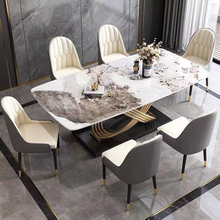 Glam Style Dining Sintered Stone Table Dining Rectangle Table with Metal Legs for Home