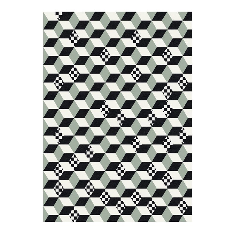 Modern White Area Carpet Geometric Pattern Polyester Area Rug Non-Slip Backing Rug for Home Decor