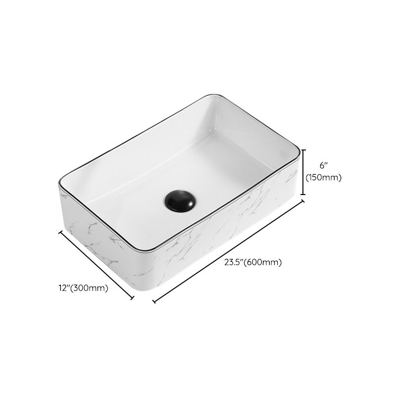 Contemporary Bathroom Sink Pop-Up Drain Porcelain Rectangular Vessel