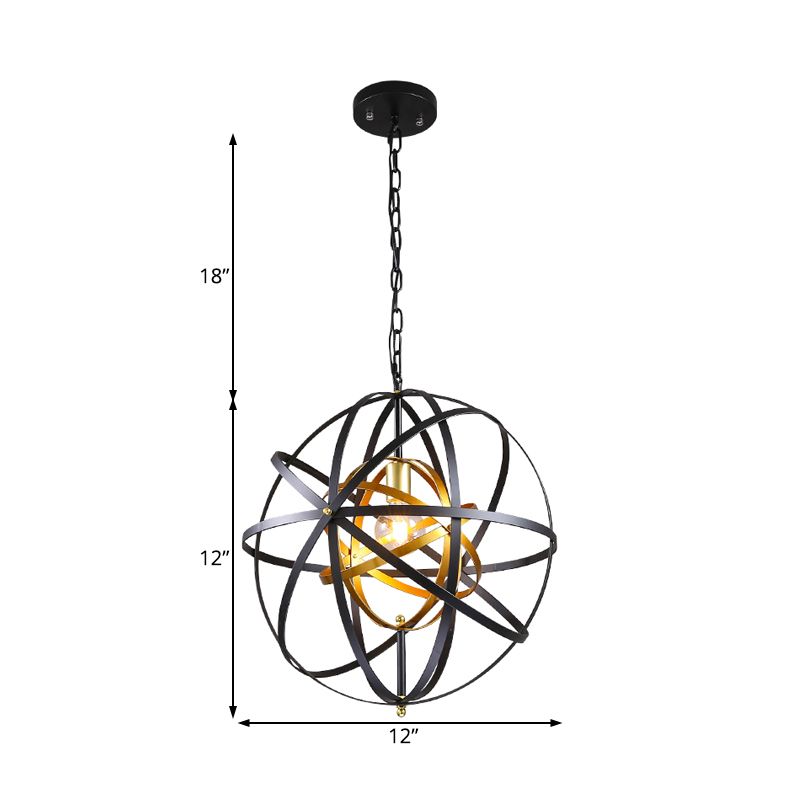 Globe Metal suspendu lampe traditionnelle 1 éclairage pendentif à salle à manger légers en noir