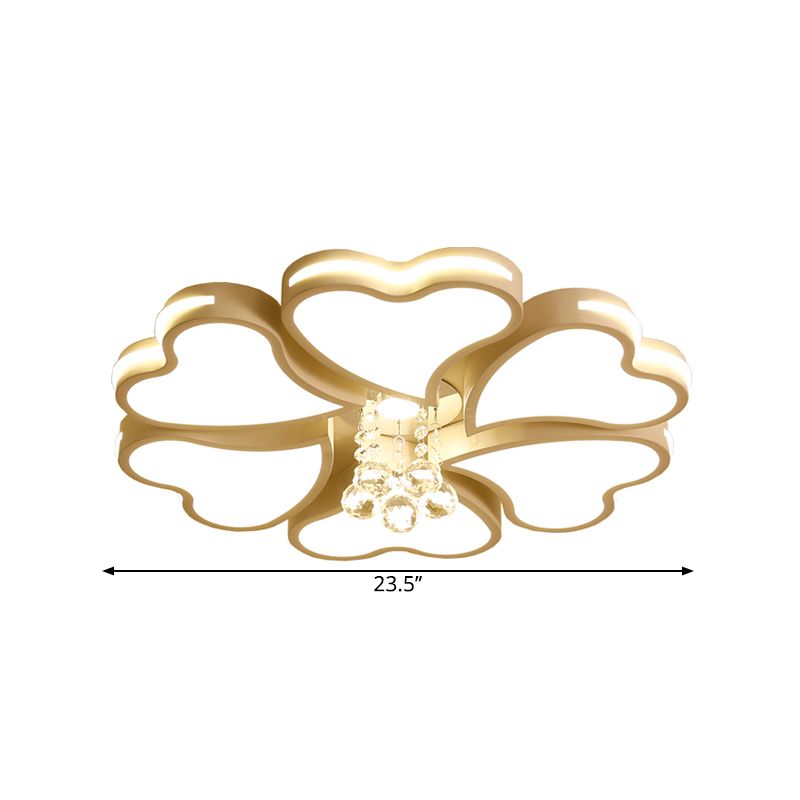 Modernist Heart Flush Light Metallic 6/8 Bulbs Parlor Ceiling Mounted Fixture with Crystal Accent in White