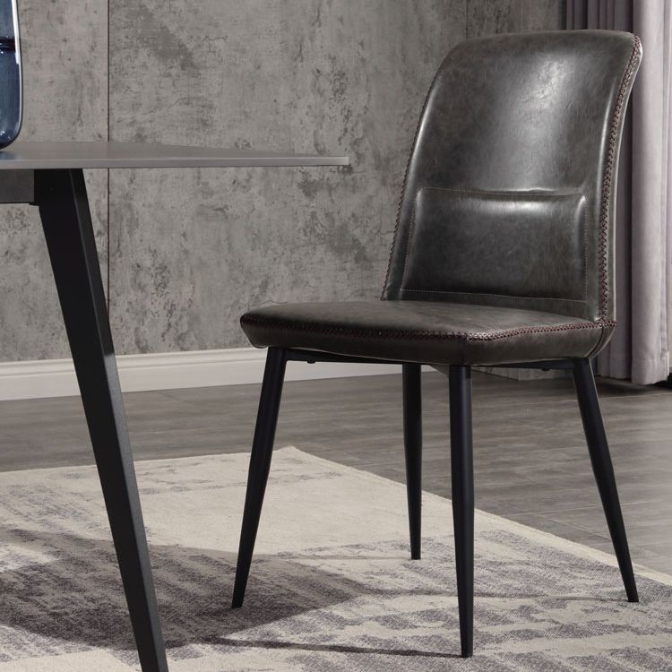 Scandinavian Style Leather Dining Chairs Solid Back Chair and 4 Black Finish Legs for Home