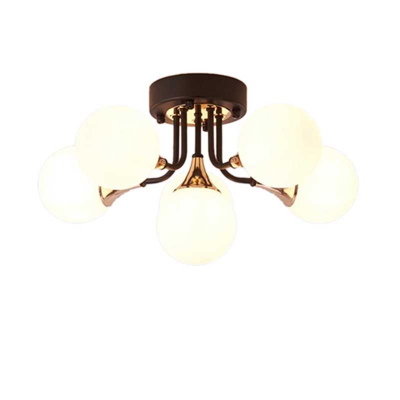 6/10/13 Lights Corridor Semi Flush Chandelier Milk White Glass Shaded Sphere Ceiling Mounted Light in Black