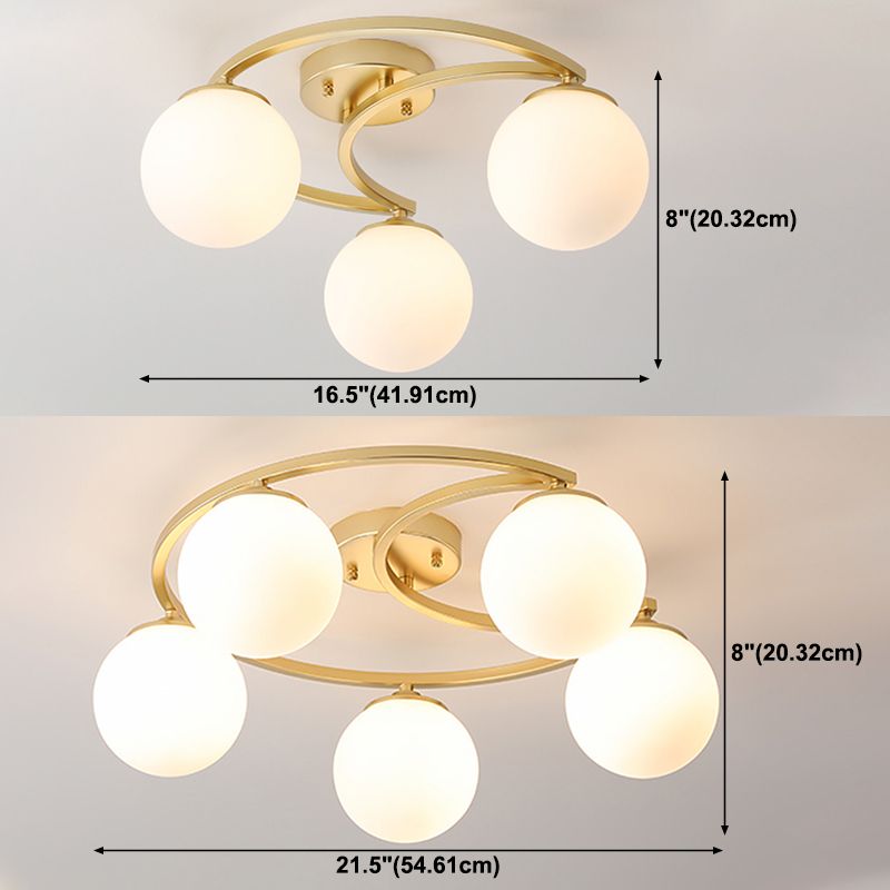 Glass Spherical Semi Flush Chandelier Nordic Gold Ceiling Flush Mount