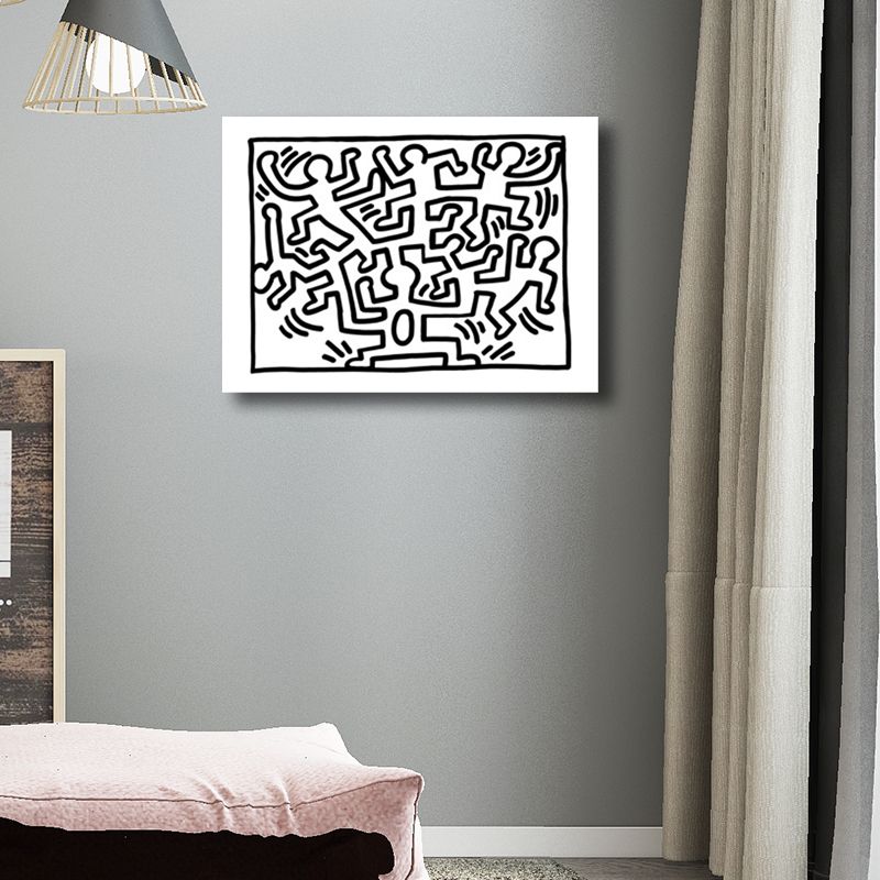 Funny Figure Drawing Wall Art for Living Room Abstract Canvas Print in Black-White