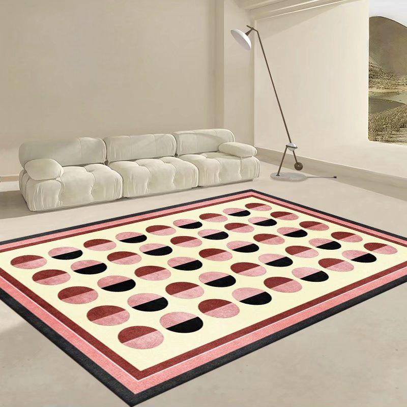 Apricot Curve Rug Polyester Simple Rug Non-Slip Backing Rug for Drawing Room
