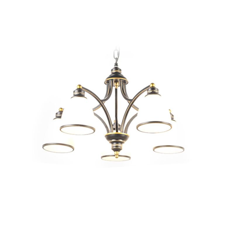 American Style Hanging Chandelier White Glass Shade Chandelier Light Fixture in Black