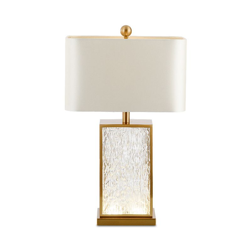 Lampada da tavolo rettangolare con smalto colorato Lampada da comodino contemporanea in tessuto bianco a 1 luce