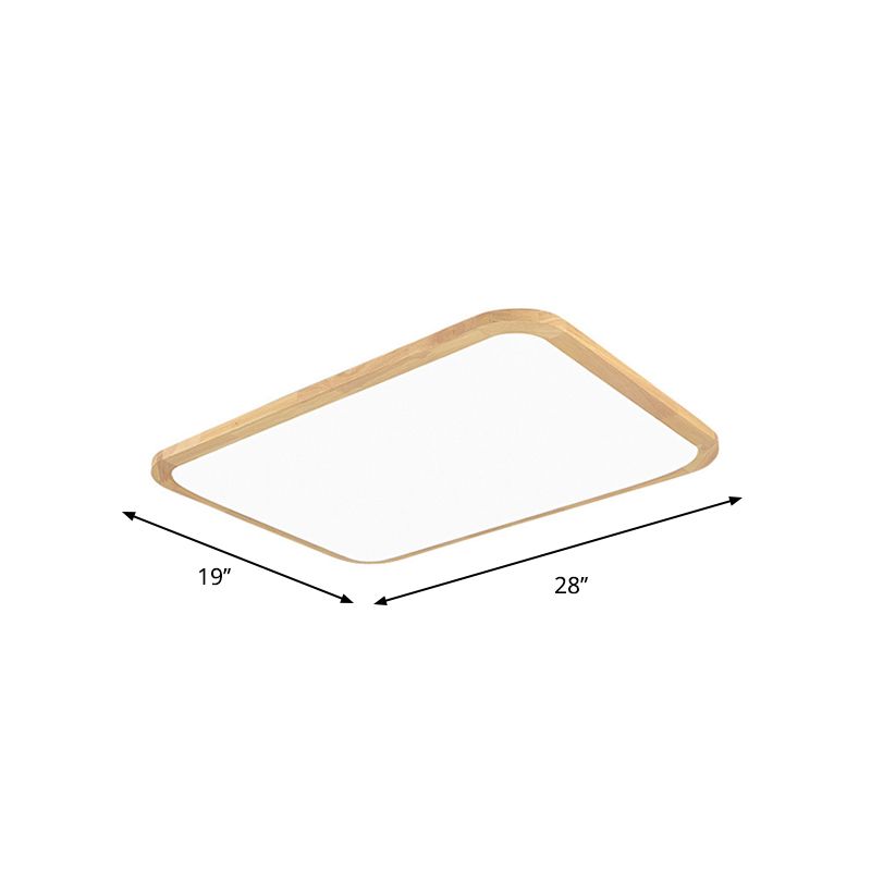 Nordic Rechteck/Quadrat LED Flush Licht Acryl Flur Deckeneinbauleuchte mit abgerundeter Ecke aus Holz, 14"/23"/39" Breite