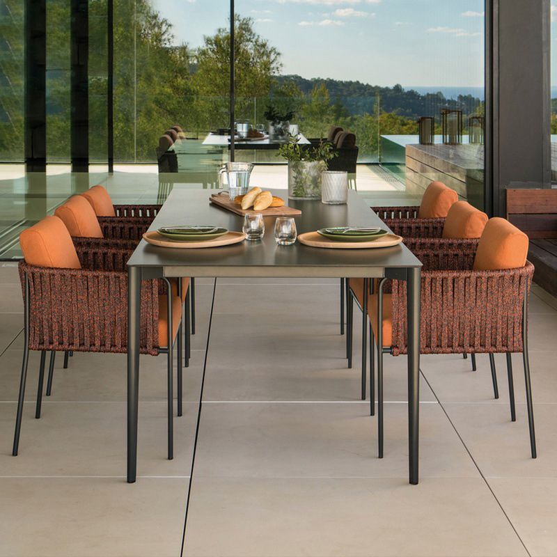 Industrial Stone Top Dining Table Set with Metal Base 1/7 Pieces Dining Set for Outdoor