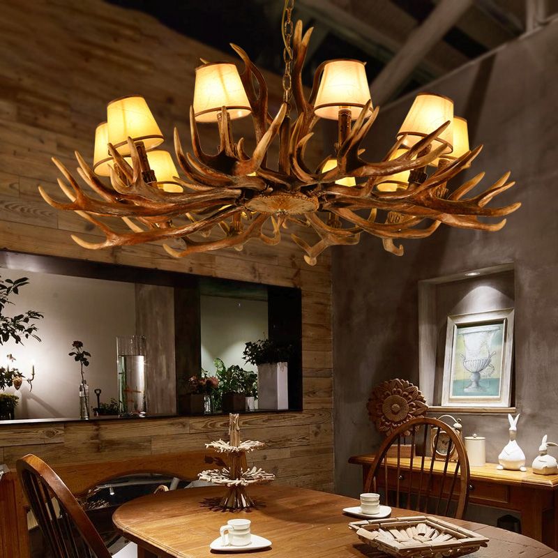 Conical Resin Pendant Lighting Traditional 10-Bulb Dining Room Chandelier Light in Brown