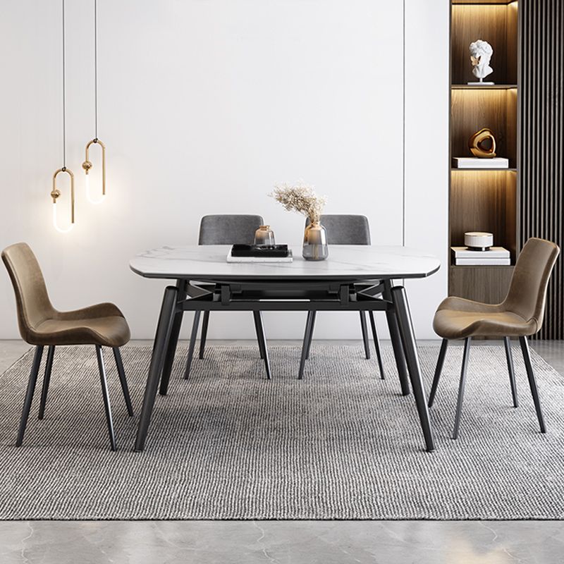 Eigentijdse uitschuifbare gesinterde stenen tafel, ronde vorm, standaard eettafel voor keuken