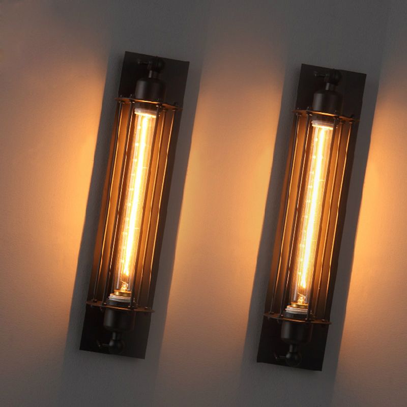 Industrial Wall Sconce Geometric Shape Wall Light with Metal Shade for Bedroom in Black