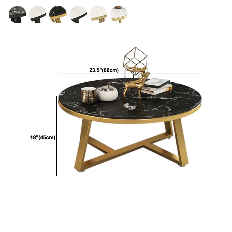Glam Cross Legs Coffee Table Faux Marble Round Cocktail Table