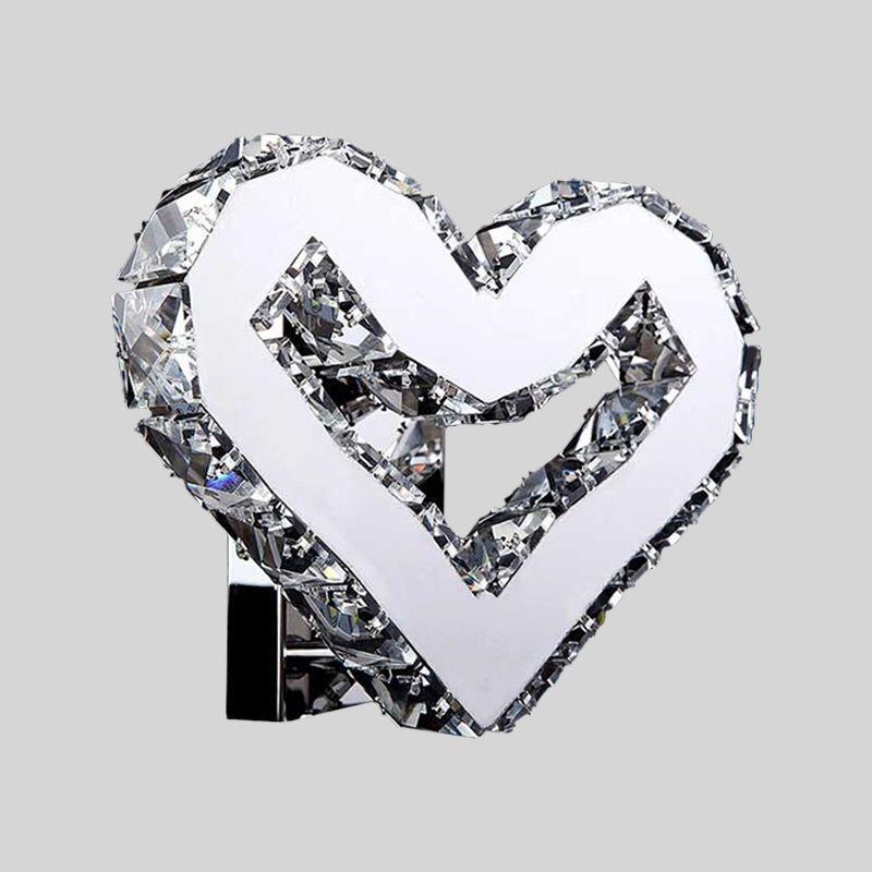 Stainless-Steel LED Loving Heart Sconce Modernism Clear Crystal Wall Mount Lamp in Warm/White Light