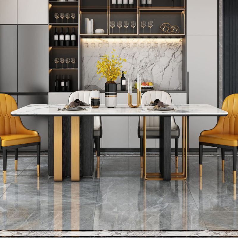 Marble Dining Table for Restaurant Luxury Rectangle Table with Gold Metal Pedestal
