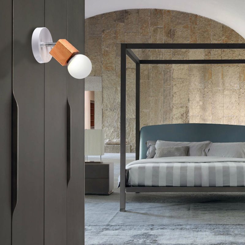 Schwarz/Weiß 1 Kopfwandlicht Leuchte Industriestil Holz quadratische Wandmontage Licht mit kreisförmiger Rückenplatte