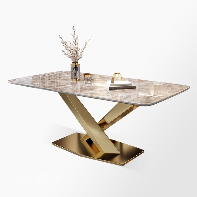 Modern Gray Kitchen Dining Set Sintered Stone Rectangle Shape Dining Set with Pedestal