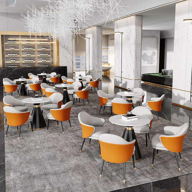 Faux Leather Kitchen Dining Chair Glam Parsons Chair with Black Metal Legs