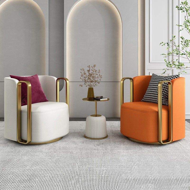 Glam Arm Chair Solid Color Pillow Back Gold Base Arms Included Armchair