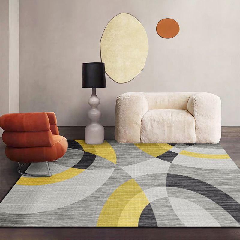Trendy Geometric Pattern Area Rug Modern Comfort Rectangle Carpet Polyester Easy Care Area Carpet for Living Room