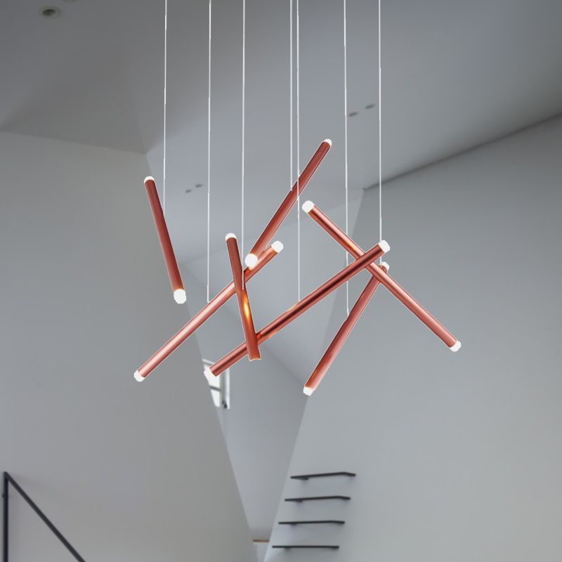 Brown/Gold/Rose Gold Flute Cluster Pendant Light Simple Style 7 Lights Metal Pendant Light for Dining Room in Warm/White