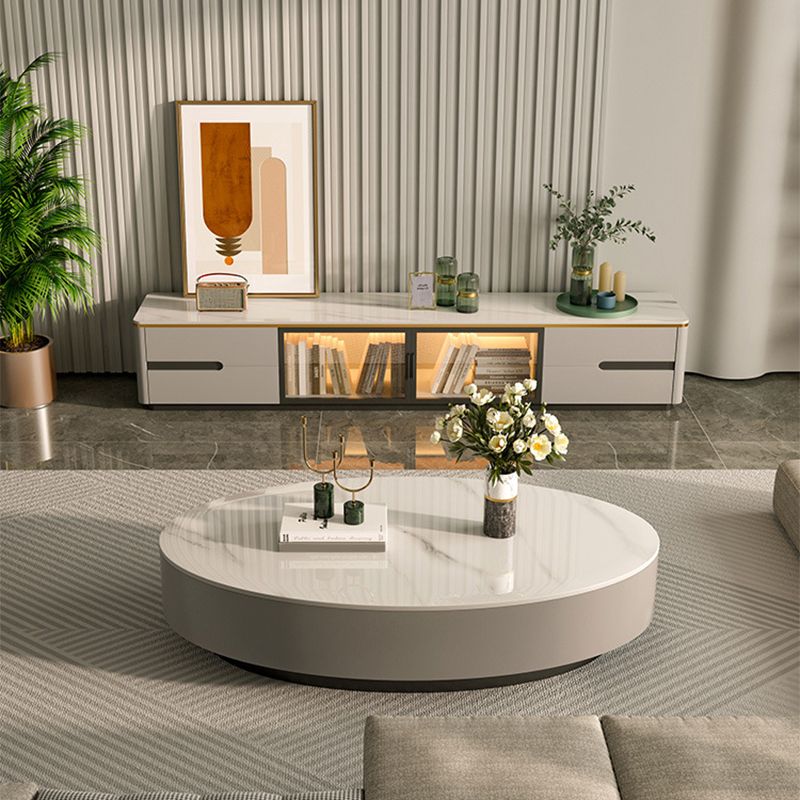 Oval Slate Coffee Table Drum Coffee Cocktail Table with Drawer