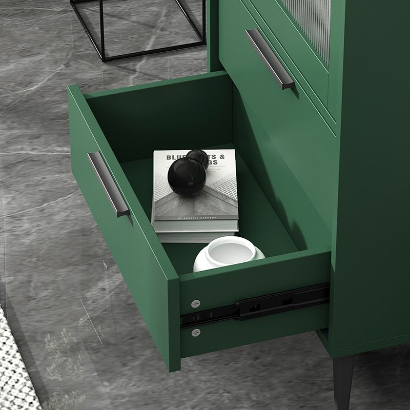 11.8" W Contemporary Bar Pulls Accent Chest in White/ Blue/ Green with Steel Legs